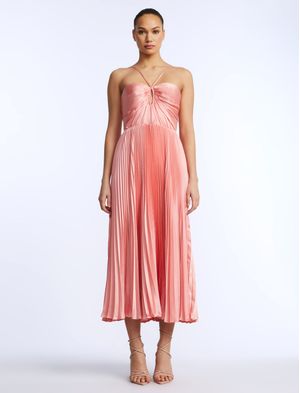 VESTIDO MIDI HALTER PLISADO SATINADO