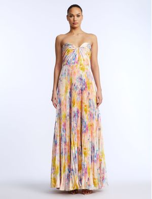 VESTIDO LARGO ESTAMPADO FLORAL ABSTRACTO