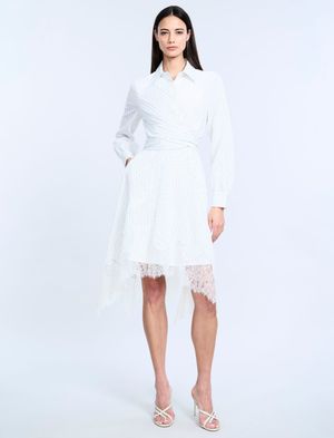 VESTIDO EFECTO CAMISERO CON DRAPEADO NUDO FALDA CON ENCAJE