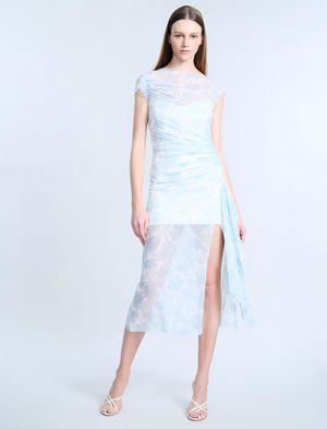 VESTIDO MIDI DRAPEADO MESH Y LENTEJUELAS