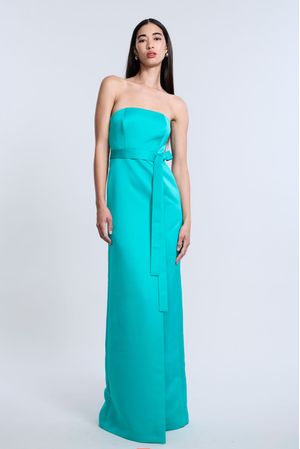 VESTIDO LARGO SATINADO LAZO  EN CINTURA