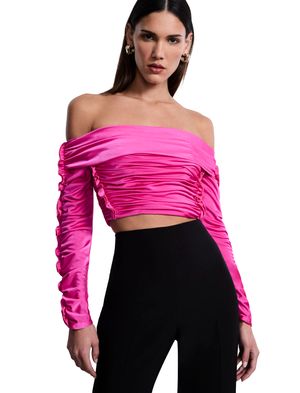 BLUSA HOMBROS DESCUBIERTOS SATINADA DRAPEADA