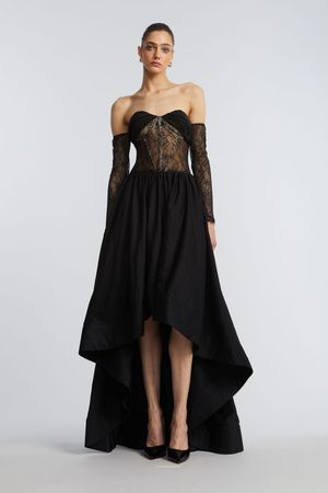 VESTIDO LARGO HIGH AND LOW BUSTIER DE ENCAJE