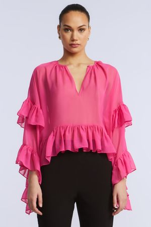 BLUSA PEPLUM MANGA LARGA CON VOLANTES