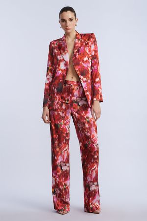 SACO BLAZER SOLAPA PICO ESTAMPADO FLORAL ABSTRACTO Y BOTÓN