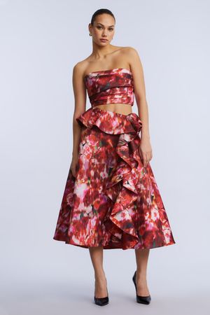 CROP TOP BANDEAU DRAPEADO ESTAMPADO FLORAL ABSTRACTO