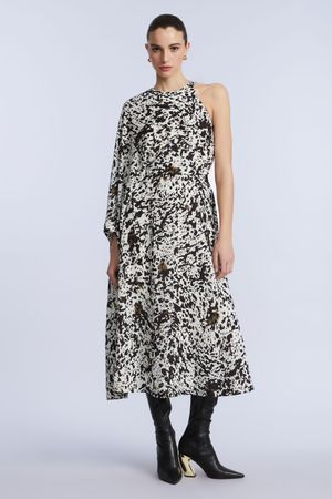 VESTIDO MIDI ASIMÉTRICO ESTAMPADO ABSTRACTO