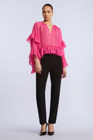 BLUSA PEPLUM MANGA LARGA CON VOLANTES