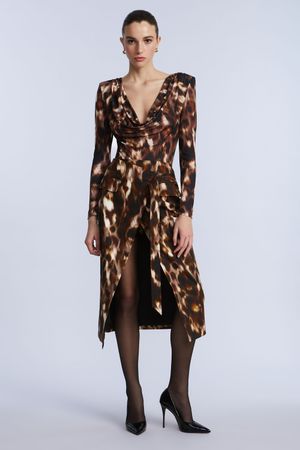 FALDA MIDI ABERTURA ANIMAL PRINT LEOPARDO ABSTRACTO