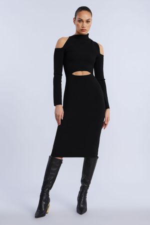 VESTIDO MIDI AJUSTADO CUTOUT COLD SHOULDER