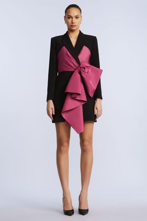 VESTIDO BLAZER CONTRASTE LAZO EFECTO DRAPEADO